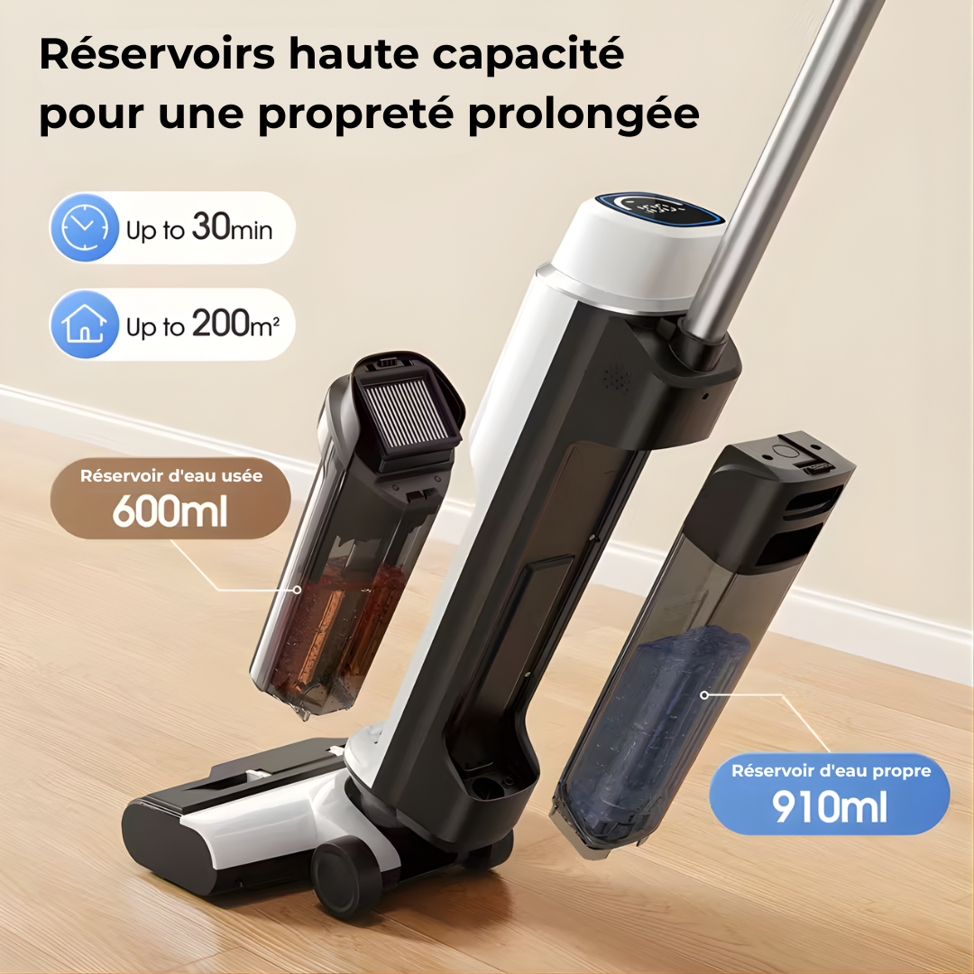 TurboMop Fusion® - le balai aspirant 3 en 1 sans fil pour sols secs et humides.